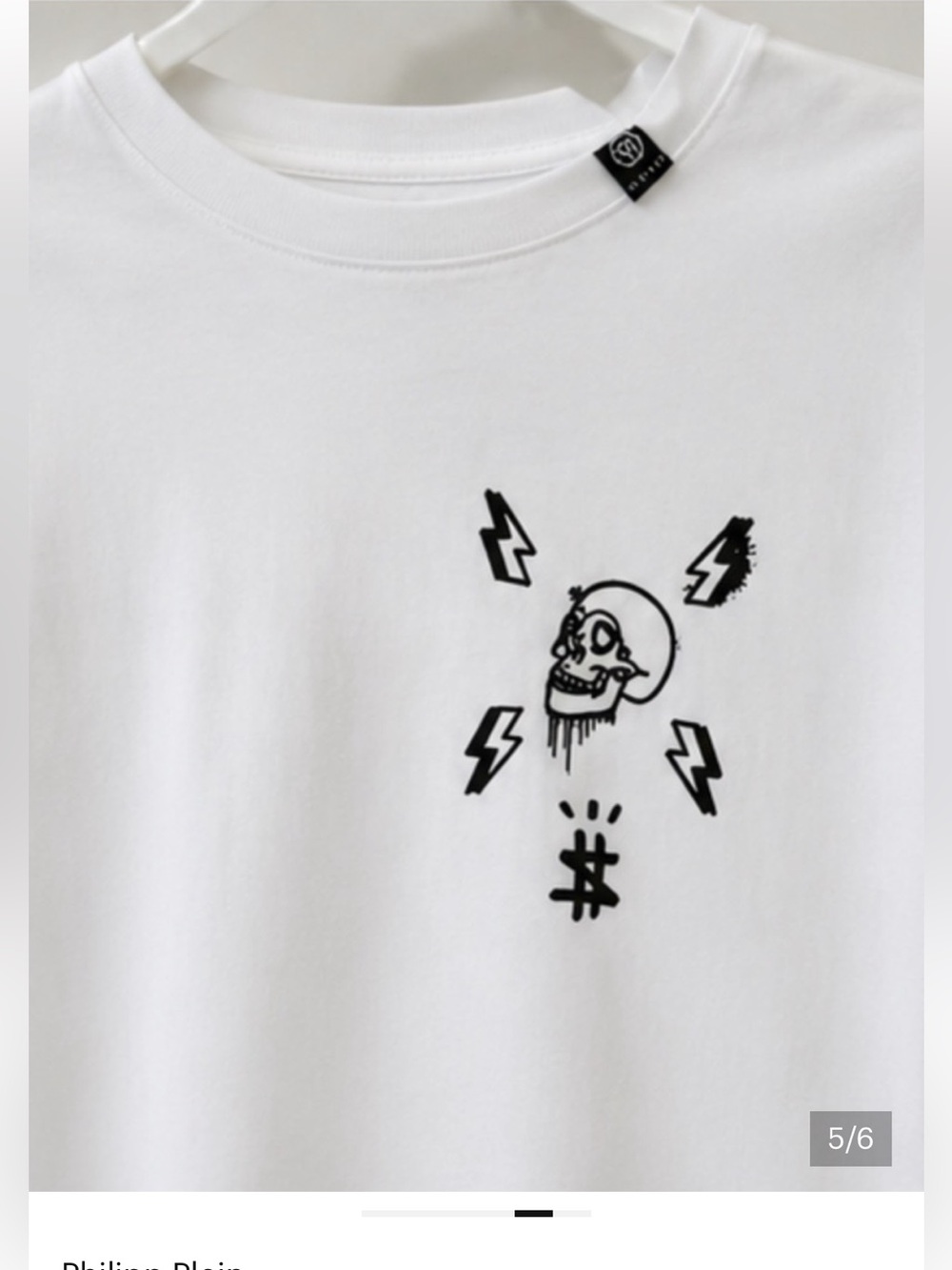 Philipp Plein Limited Edition White Short-Sleeve Tee with Black Skull Lightning